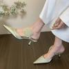 Elegant Flower Women Slippers Pointed Toe Shallow Sexy Mid Heels Shoes Pumps 2025 Trend Spring Dress Mujer De Zapatillas
