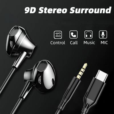 Проводные наушники USB Type C 9D HiFi Surround Stereo с регулятором громкости микрофоном 3,5 мм проводные наушники-вкладыши для ПК ноутбука смартфона