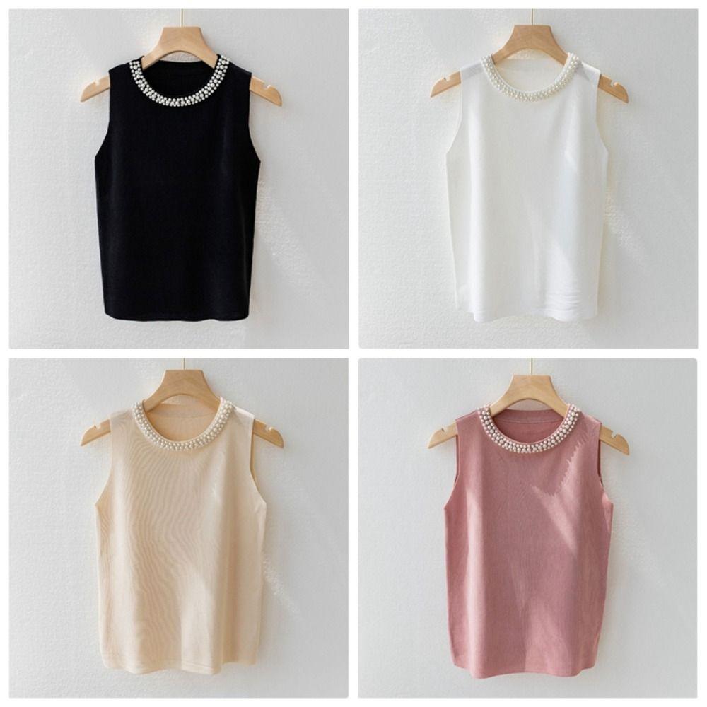 Summer Spring Women's Short Vest Sweet Sleeveless Top Elegant Knitted Vest Top Lady