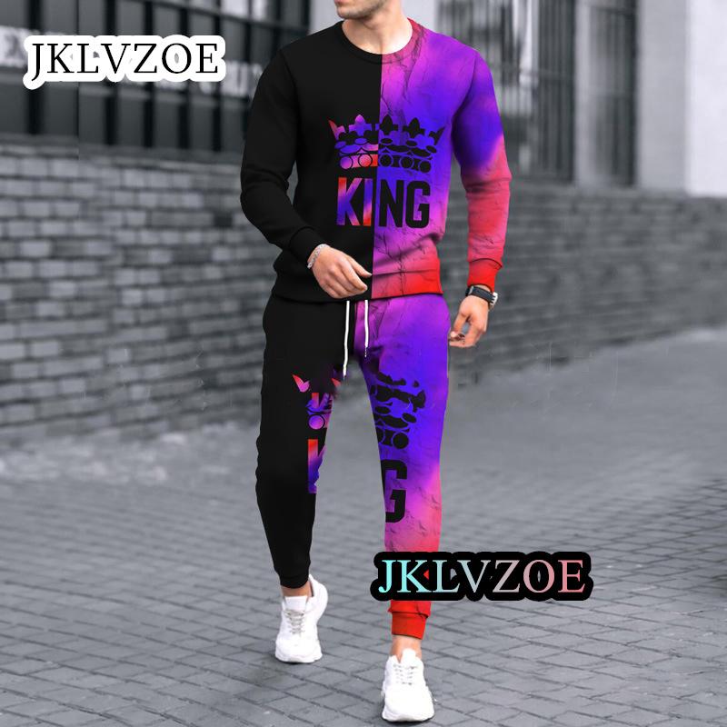 Men's Sets 3D Printing Long Sleeves T-shirt+Trousers O-Neck Streetwear Jogger Sportswear 2 Piece Suit Oversize Fashion Clothes