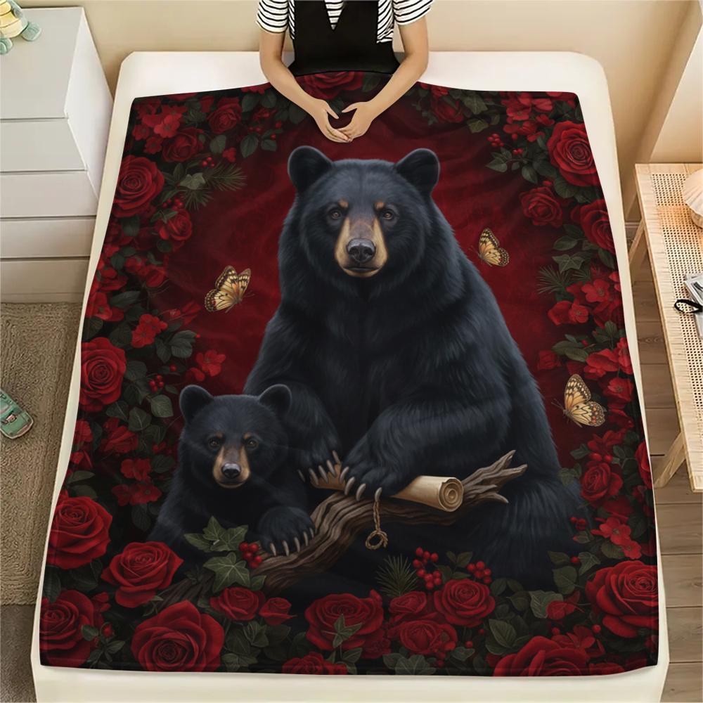 1PC Brown Bear Print Flannel Blanket, High quality All Seasons, Home Decor, Warmth and Comfort, Perfect for Christmas Gifts
