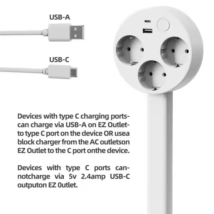 Удлинитель электрической розетки ЕС, вилка-удлинитель для настенной розетки, удлиняемая настенная розетка для мест за диванами, прикроватными тумбочками, письменными столами