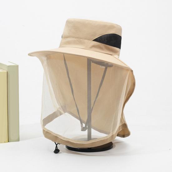 Outdoor Hat with Removable Mosquito Mesh Shawl Design Wide Brim UV Protection Climbing Hat Waterproof Fabric Foldable Hat