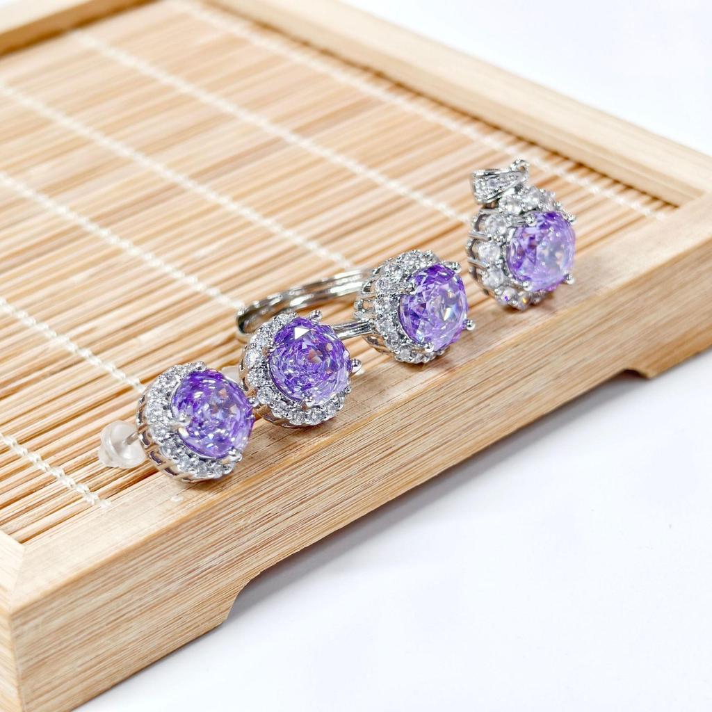 Gethin Jewelry Корейские серьги-пусеты и подвеска с цирконами огранки «Ледяной цветок»