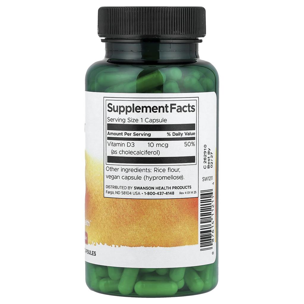 Vitamin D3, 400Iu (10Mcg), 250 Capsules