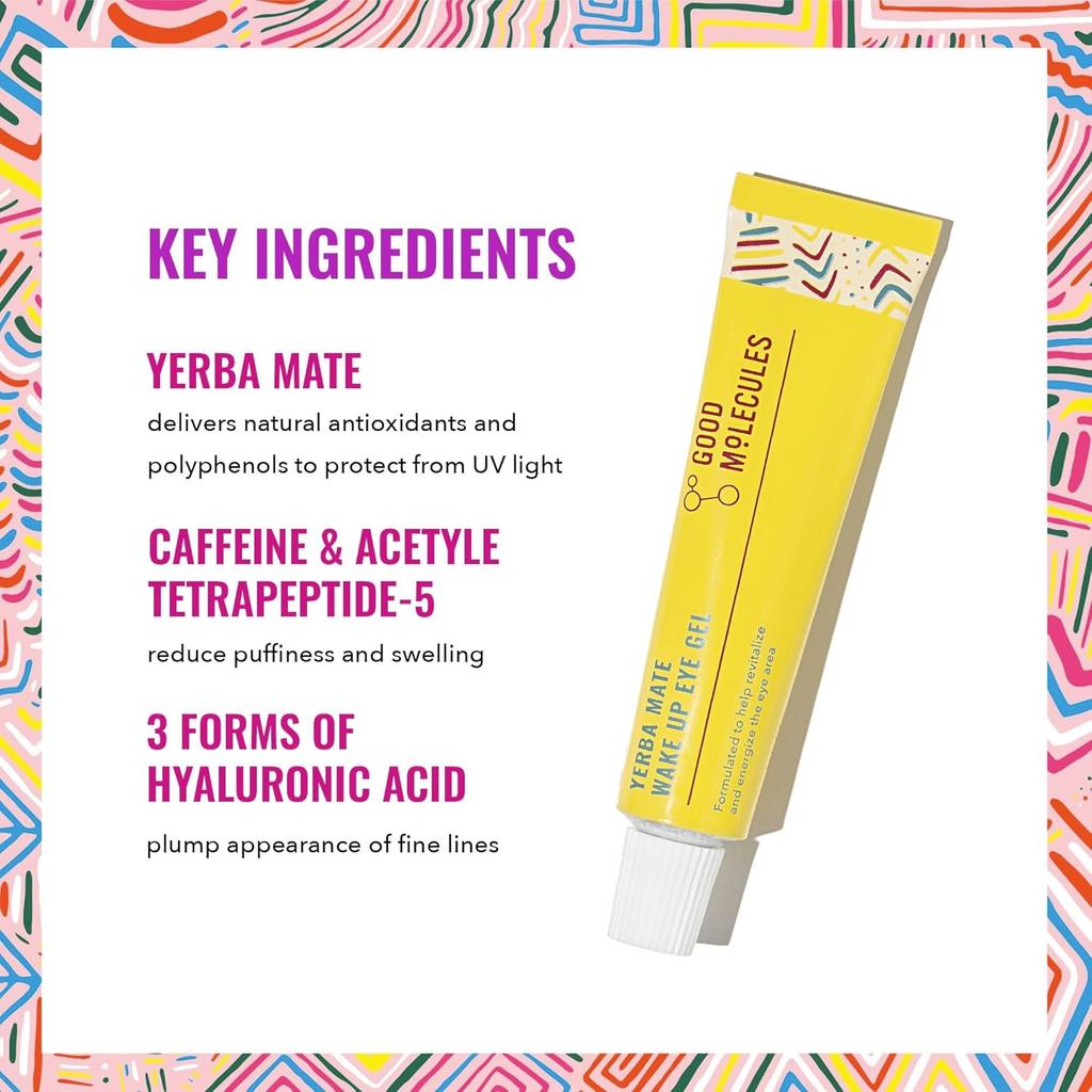 Good Molecules Yerba Mate Wake Up Eye Gel - Hydrating Under Eye Gel Cream with Hyaluronic Acid and Caffeine - Skin Care for Face