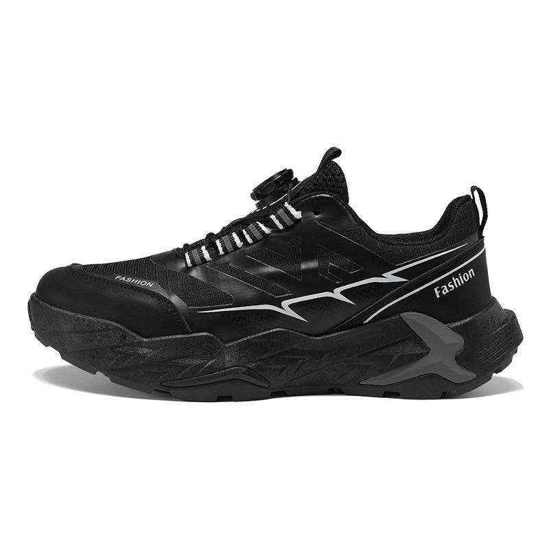 Мужские дышащие черные дорожные туфли на пуговицах, платформа, нескользящие и износостойкие походные туфли, модные студенческие кроссовки для бега