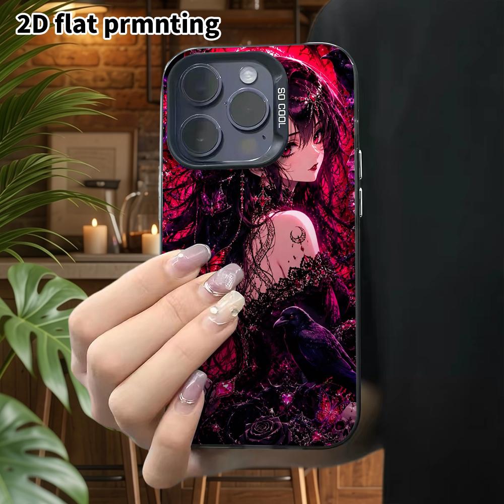 Phone Case: 2D flat design, suitable for iPhone 18, 17, 16, 15, 14, 13 Pro color silver protective case, couple style, gothic girl, Christmas and Hall