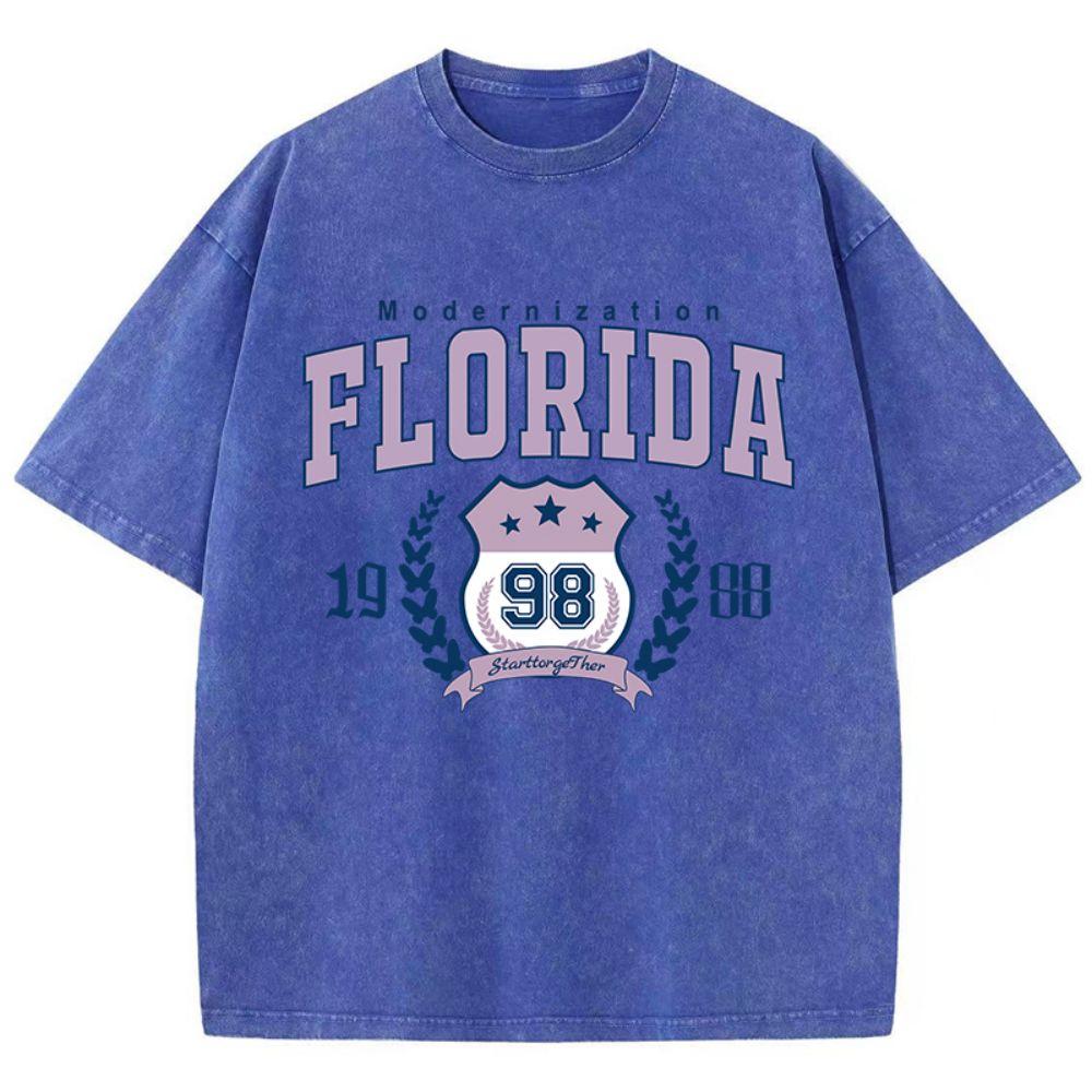 Модные женские хлопковые стираные футболки Modernization Florida Printing Tees Дышащие свободные футболки с круглым вырезом Летняя уличная женская одежда