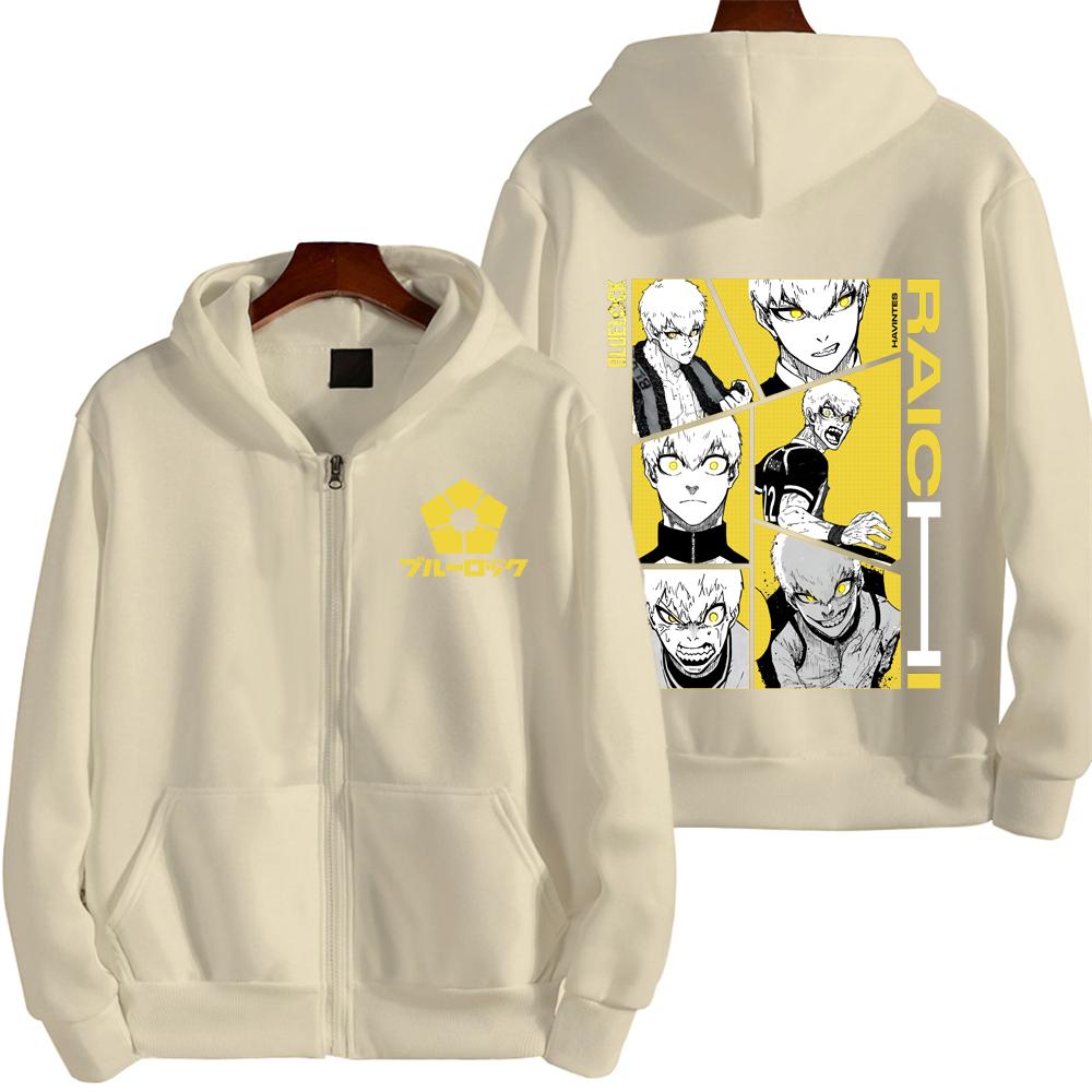 Аниме Blue Lock Райти Джинго Графическое Худи с Капюшоном Мужские Манга Толстовки на Молнии Повседневная Свободная Толстовка Харадзюку Мужская Флисовая Куртка на Молнии