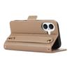 For iPhone 16 Leather Case with Card Holder, Straps, Shockproof Wallet Phone Cover - Khaki