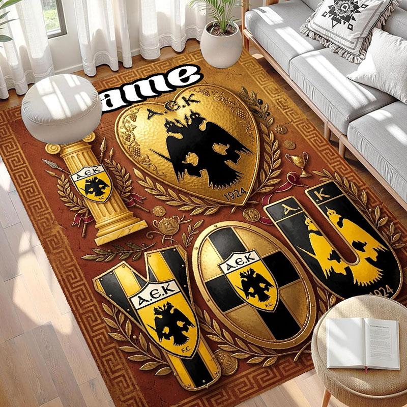 Custom Name Personalized AEK Athens FC Print Carpet, Versatile Home Decor Rug, for Playroom, Apartment, Balcony, Entryway, Hallway Gift