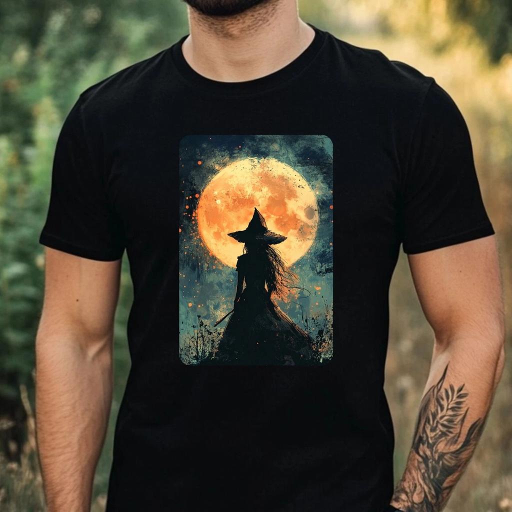 T-Shirt Herren Hexe bei Vollmond Motiv Baumwolle Größe XS bis 5XL