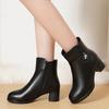 Fashion Autumn and Winter Women Ankle Boots Chunky Heel Middle Heel Solid Color Black Side Zipper Leather Boots for Women Lace