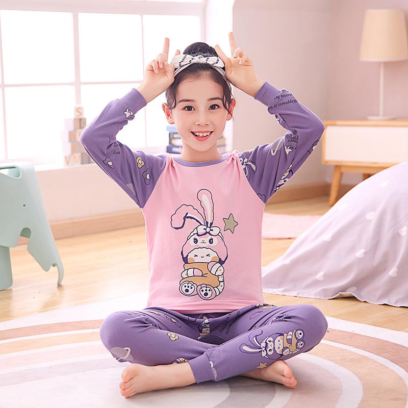Children's thermal underwear, multi-color cartoon printing, cotton material, two-piece set of boys and girls pajamas in autumn and winter