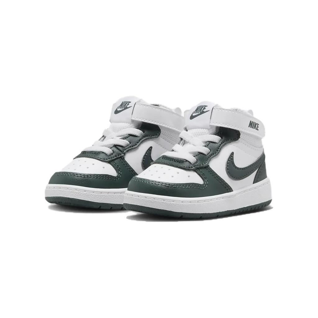 Nike Court Borough 2 Нескользящие Устойчивые к истиранию Обувь для малышей средней высоты Бело-зеленые Для младенцев и малышей CD7784-119