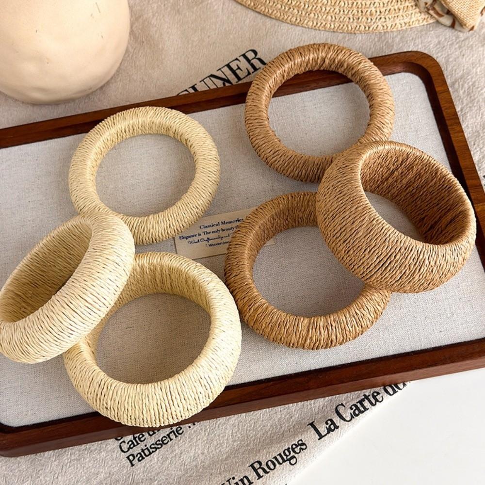Bohemian Round Woven Bangles Wide Wrist Bangles New Straw Braid Bracelet Gifts