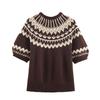 European and American style, new women's clothing, foreign style jacquard short-sleeved knitted sweater 3920/089/087