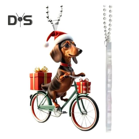Украшения для рождественской елки, реалистичный щенок, едущий на велосипеде, подвеска, 2D, плоская, с двойной печатью, акриловое подвесное украшение для елки, домашний декор