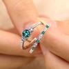 2 Pcs Charm Fashion Green Blue Rhinestone Engagement Bride Ring Set for Women Wedding Party Jewelry