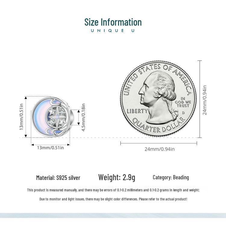 Серебряные бусины для браслета DIY Ziyun Moon Starburst - Стерлинговое серебро S925, Высокий класс, Легкая роскошь.