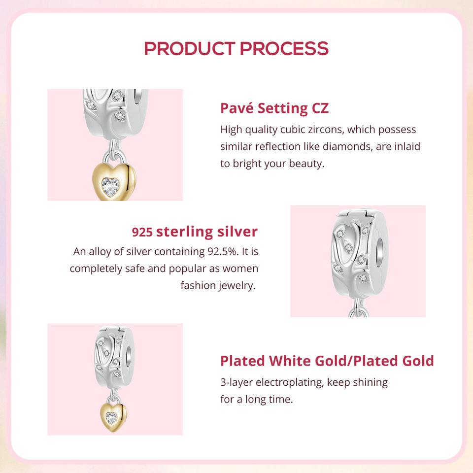 WOSTU 925 Sterling Silver Mother's Day Gold Charm Heart Wing Pendant Cross Tree Stopper Beads Fit Original Bracelet Guard Gift