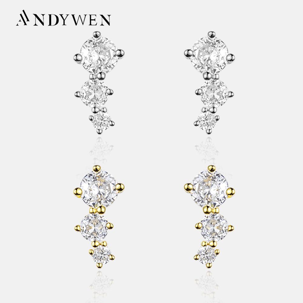ANDYWEN 925 пробы стерлингового серебра золота 1 пара Opterium серьги-гвоздики для женщин роскошные модные ювелирные изделия