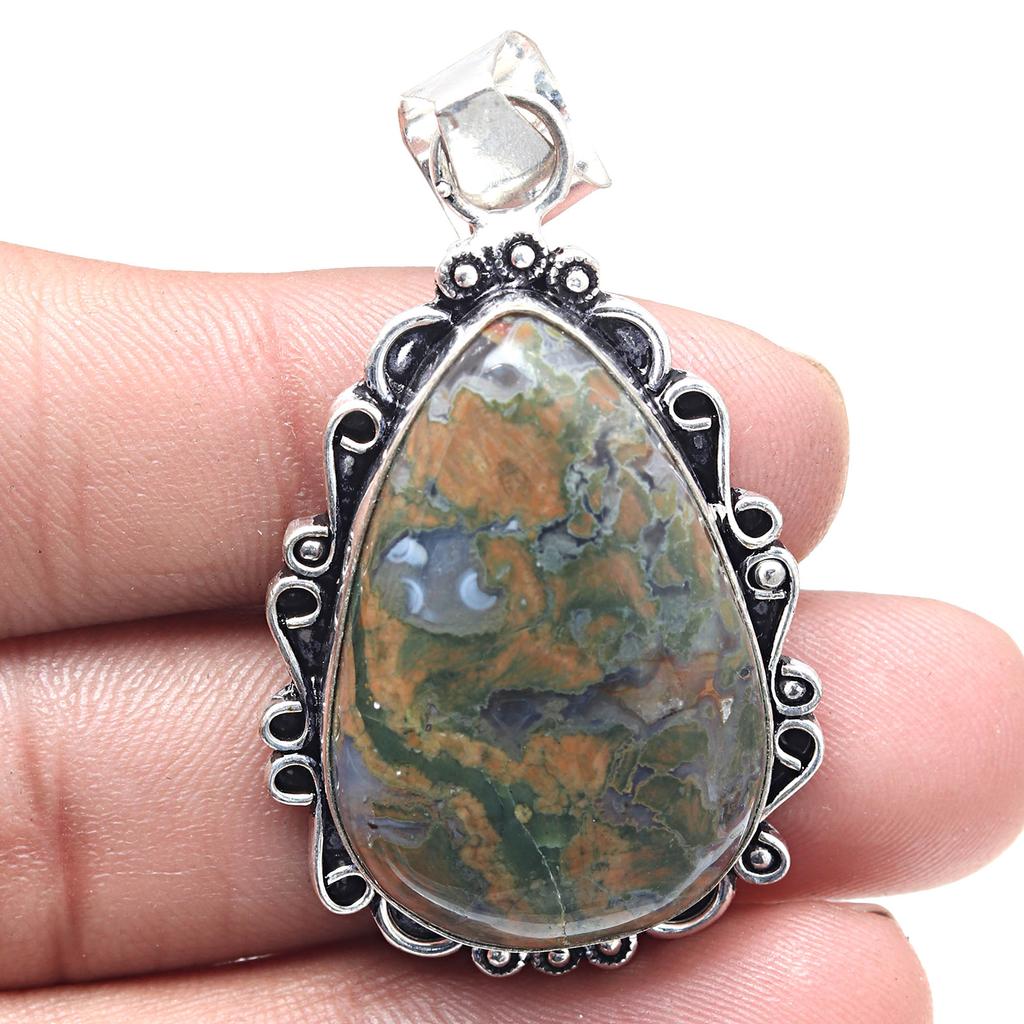 Подвеска из яшмы из тропического леса, подарок на день святого Валентина, серебряное ювелирное изделие, 2 дюйма