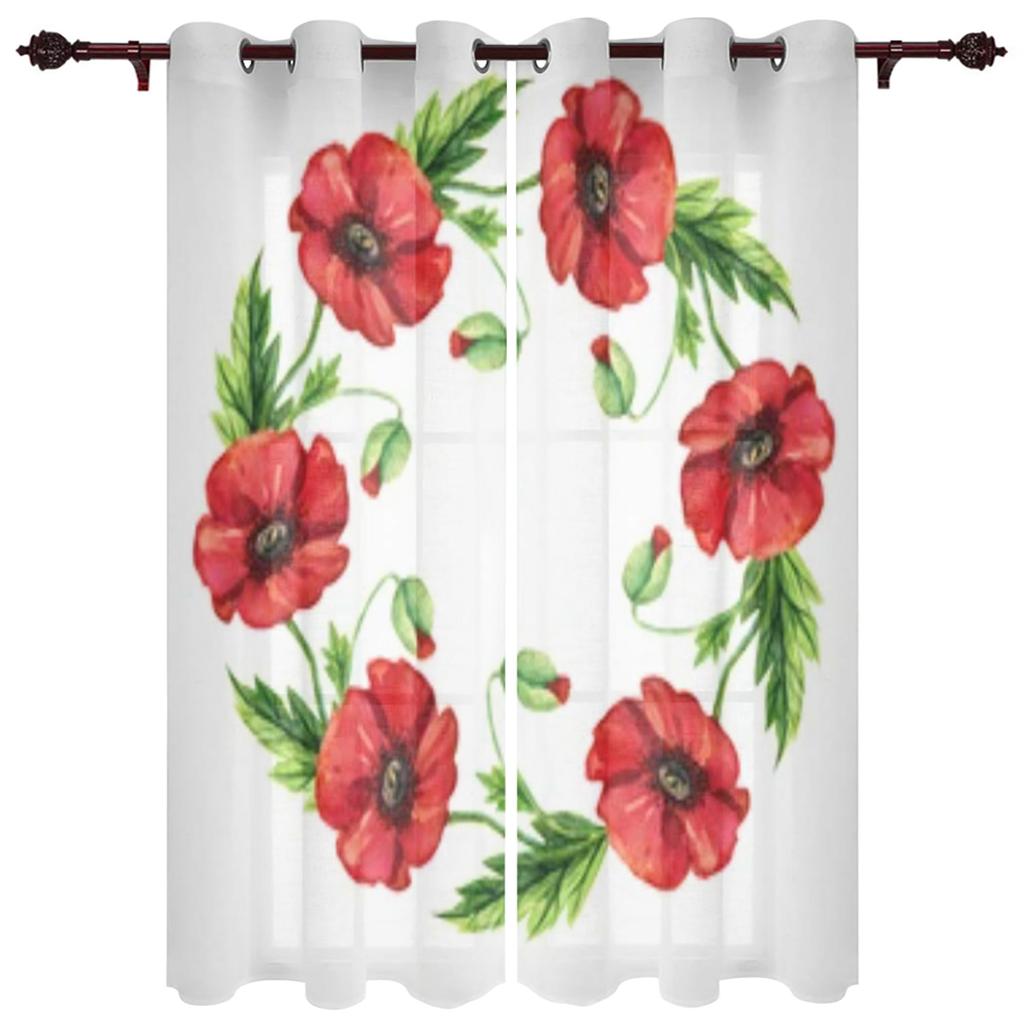 Flower Watercolor Window Curtain for Bedroom Living Room Backdrop Curtain Home Decor Kitchen Short Curtain