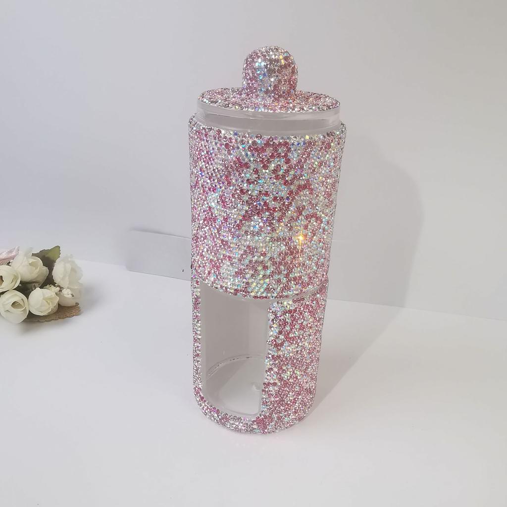 Luxury Acrylic Brush Organizer with Lid Sparkling Rhinestones Cosmetic Makeup Organizer Box Round Storage Container