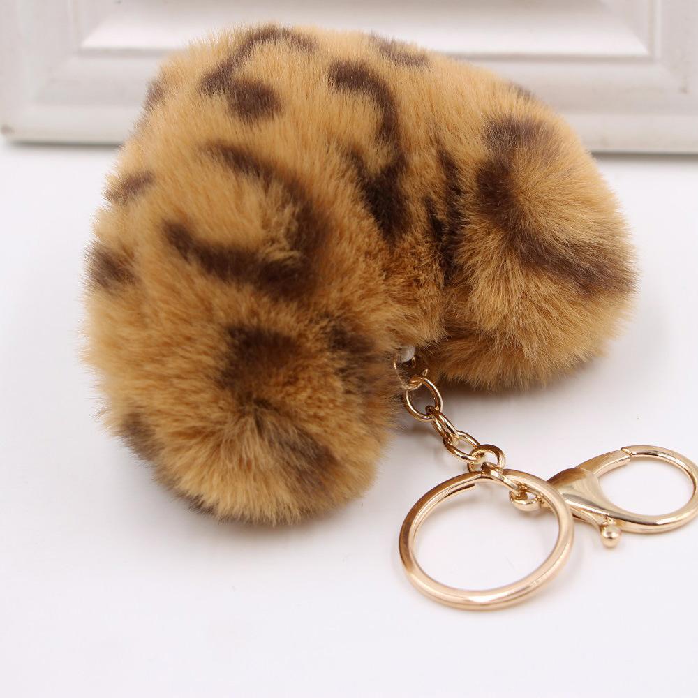 Fashion Leopard Fluffy Ball Fur Plush Love Car Bag Pendant Jewelry Accessories Gift Bag Charm