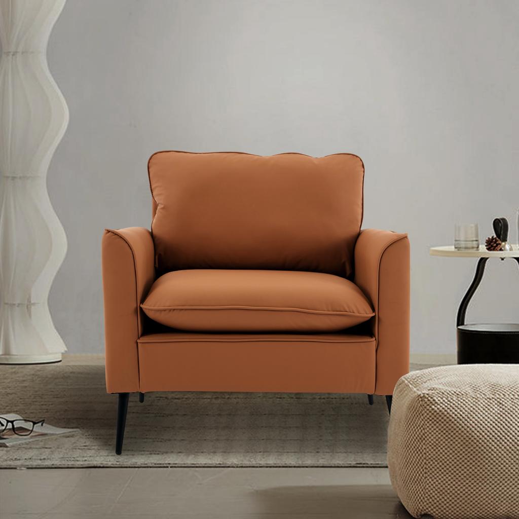 Sofa with scratch-resistant faux leather cover, Nordic-retro, as a single-seat leisure armchair for living room, balcony or bedroom
