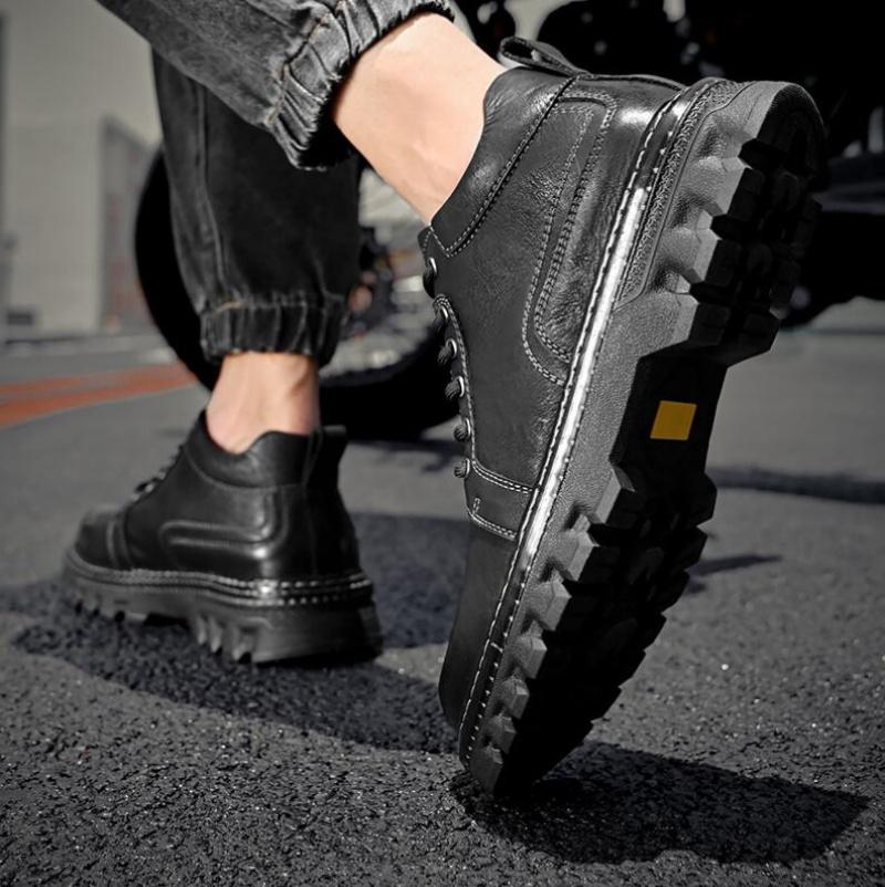 Новые мужские ботинки из натуральной кожи с верхом из коровьей кожи, прочной подошвой, со шнуровкой, осенне-зимние ботинки, повседневная обувь для отдыха на открытом воздухе для мужчин