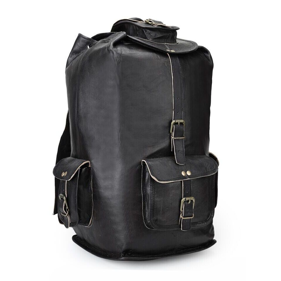 Большой мужской винтажный рюкзак из натуральной черной кожи 18 дюймов, дорожная спортивная сумка