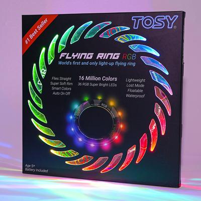 Летающее кольцо TOSY - 16 миллионов цветов RGB или 12 светодиодов, Суперяркое, Режим потери, Автоматическая подсветка, Безопасное и мягкое, Водонепроницаемое, Легкое фрисби,