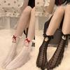 New Designer White Black Socks Women Sexy Fishnet Breathable Frill Edge Long Sock Japanese Style JK Lolita Kawaii Bowknot Socks