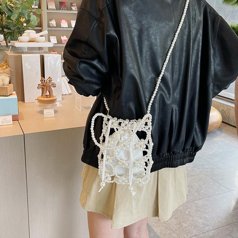 Yogodlns Белые бисерные сумки-ведра через плечо и через плечо Изысканное чувство роскоши Свежие вечерние сумки для женщин Мода