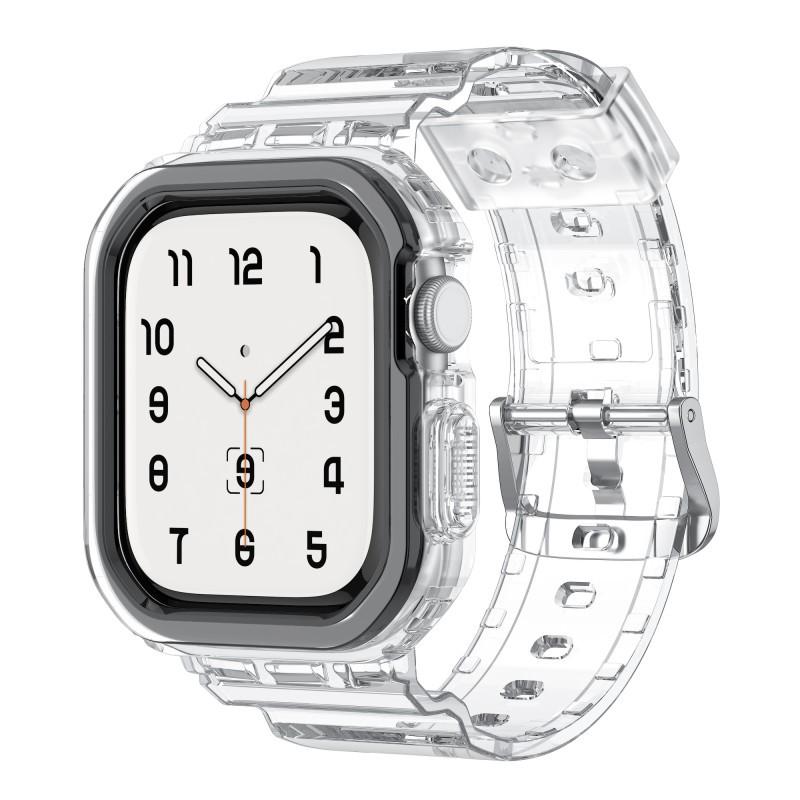 Apple Watch Series 10-го поколения, прозрачный ремешок Ice Tough All-in-one, цветной: Прозрачный, Прозрачный + Черная рамка, Размер: 42ММ, 46ММ
