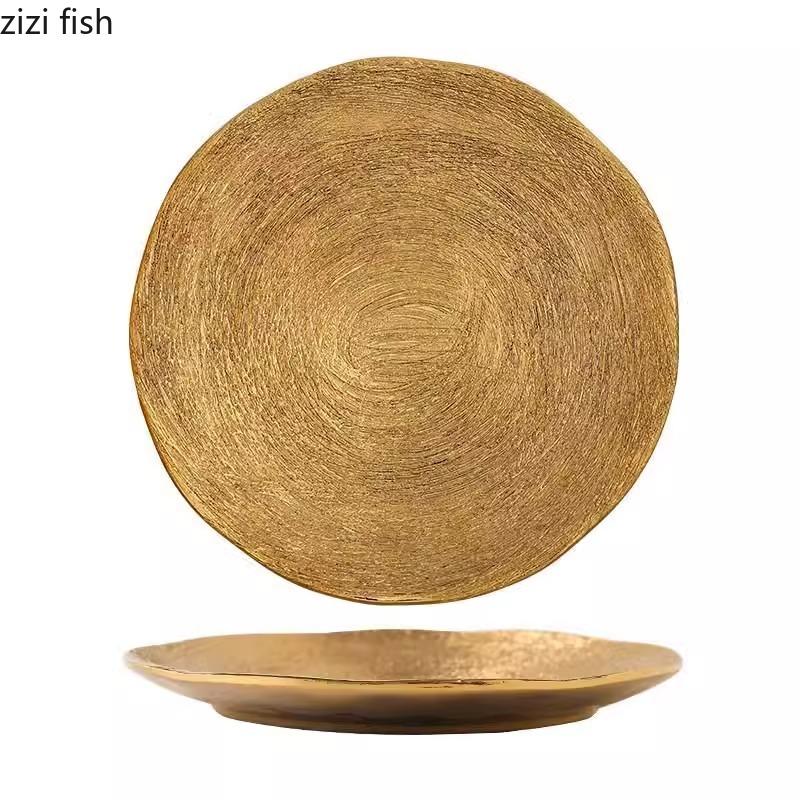 Матовая золотая керамическая тарелка для обеда, тарелка для стейка, тарелка для пасты, салатница, десертная миска, особая посуда для молекулярной кухни