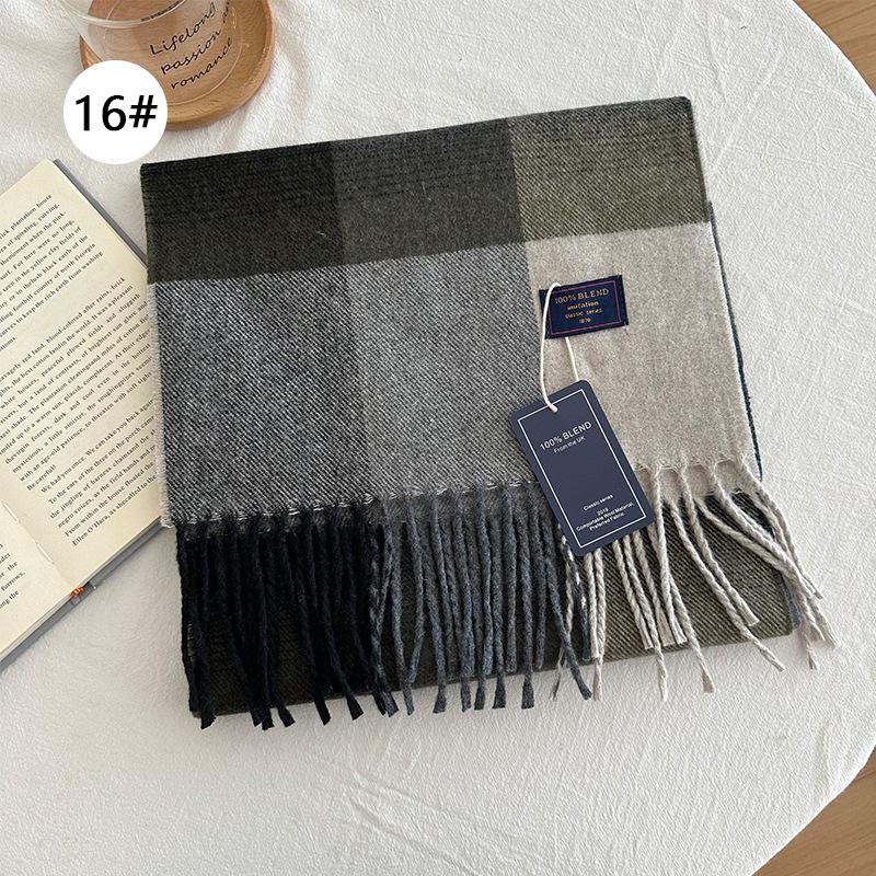 Autumn and Winter Color Blocked Plaid Scarf Winter Warm Scarf Warm and Versatile Plaid Scarf