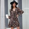 Темперамент и элегантность верхняя одежда винтажные женские осенне-зимние принты леопардовый принт тонкие платья с длинными рукавами