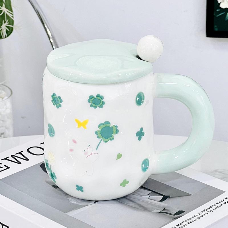 Вишневые цветы свежие цветы крышка чашка ложка керамическая чашка бытовая кружка большой емкости пасторальная чашка фэн-шуй