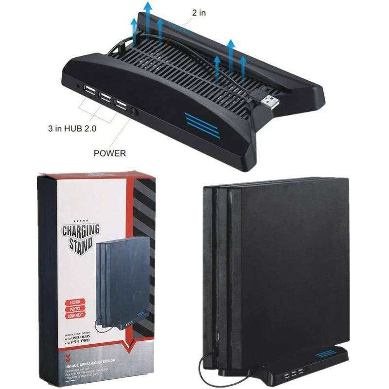 3 USB Hub 2.0 Dual Cooling Fan Station Vertical Stand for PlayStation PS4 Pro