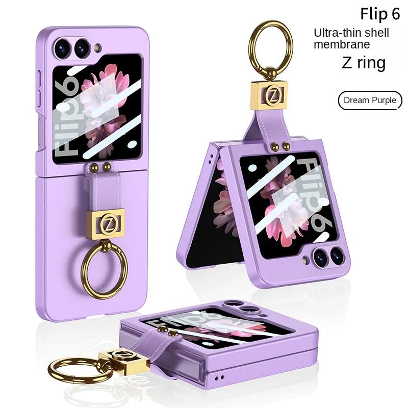 Ring Holder Phone Case for Samsung Galaxy Z Flip 6 5 4 3 Flip6 Flip5 Flip4 Flip3 5G Frosted Plastic Hard Shell Ultra Thin Shockproof Protective Cover