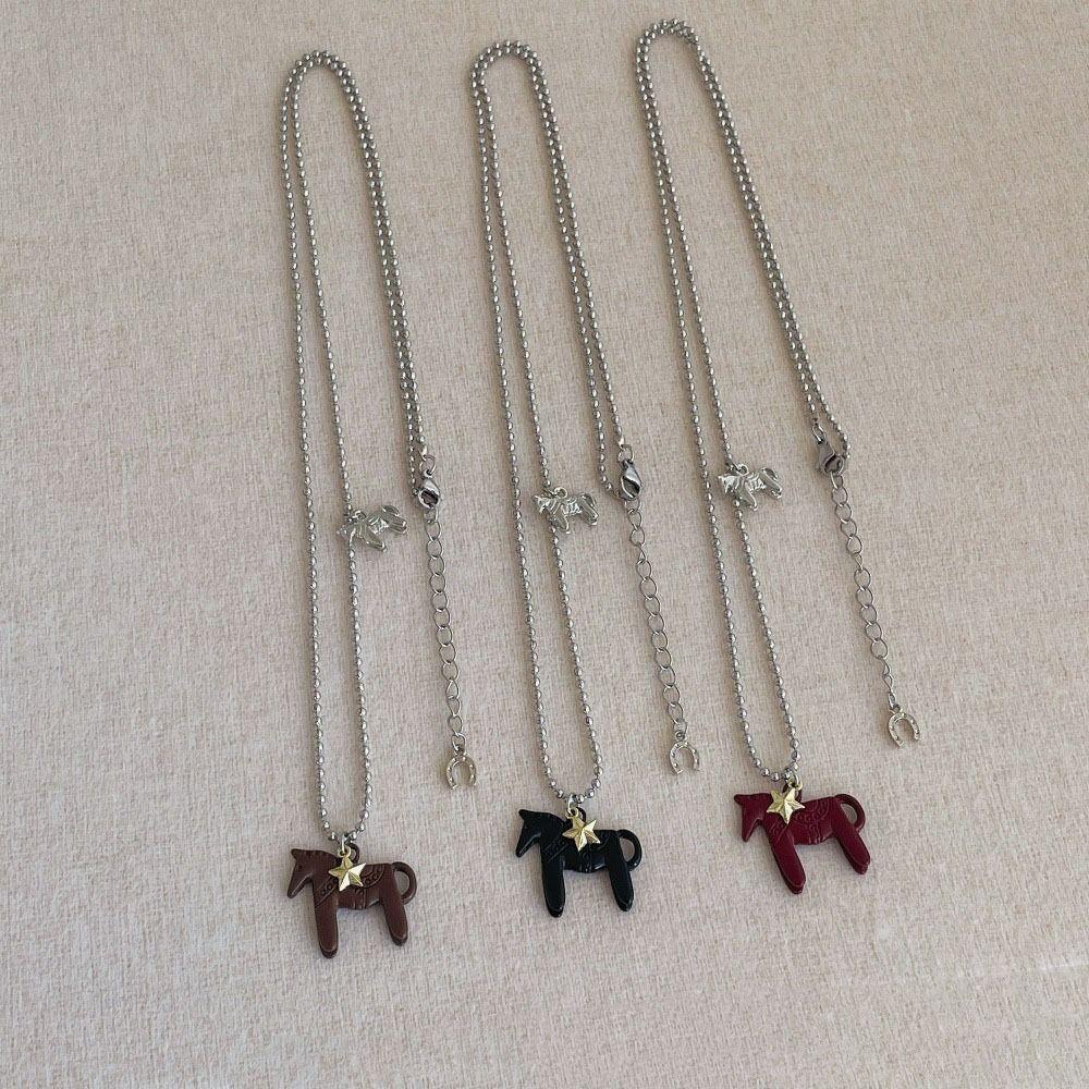 Zinc Zinc Alloy Horse Pendant Necklaces Funny Zodiac Animal Necklaces Beads Chain Chokers for Women