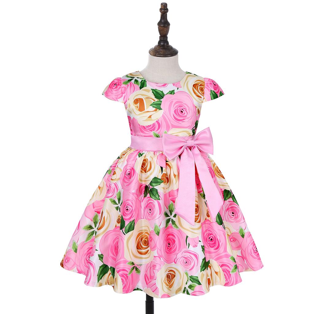Elegant Girl Kids Flower Printed Party Dress Children Ball Gown Performance Wedding Dresses