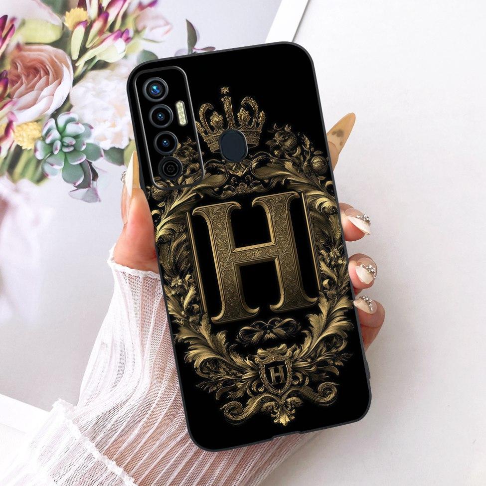 For Tecno Camon 17 Case Silicone Luxury Crown A-Z Letters 2D Flat Pattern Soft Phone Case For Tecno Camon17 CG6 CG6j Cover