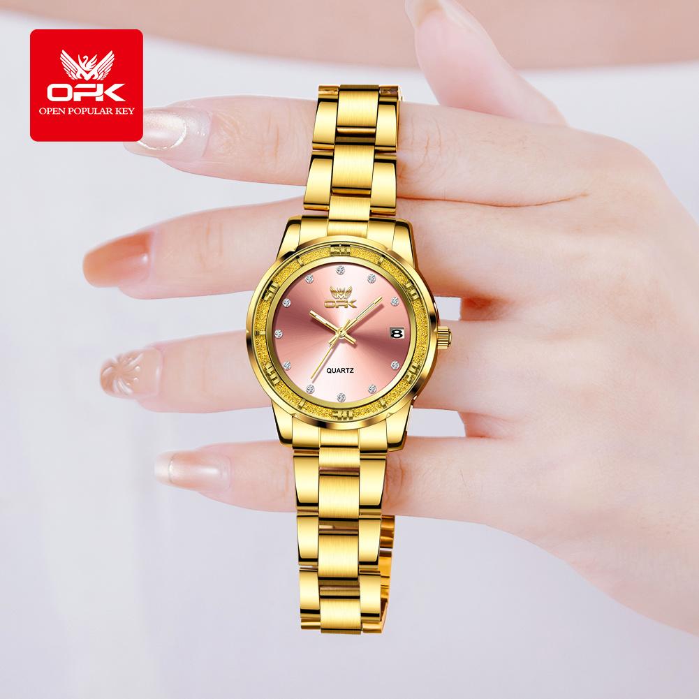 OPK Fashion Luxury Quartz Watch For Women Zircon Scales Ladies Waterproof Luminous Calendar Women's Watches