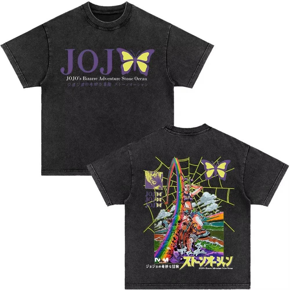 Japanese Anime Jojo Bizarre Adventure Vintage Washed T-Shirt Killer Queen Graphic T Shirts Men Women Cosplay Oversized T-shirt