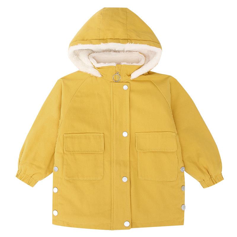 Зимняя ветровка для девочек, осенняя и зимняя одежда, плюс утолщение из бархата, корейская версия куртки с поясом для больших детей, теплая куртка